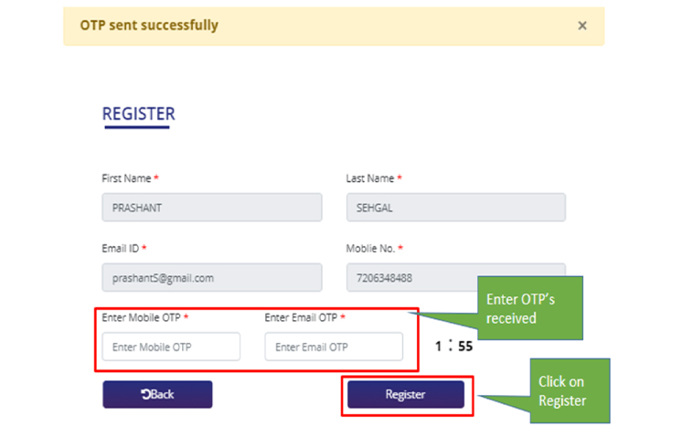 OTP registration DGFT