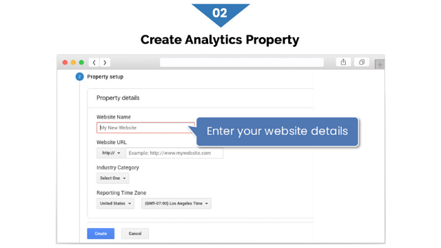 Step 2.2 create analytics property steps to enable Google Analytics to eCommerce store