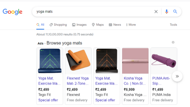 Google Ads for yoga mats