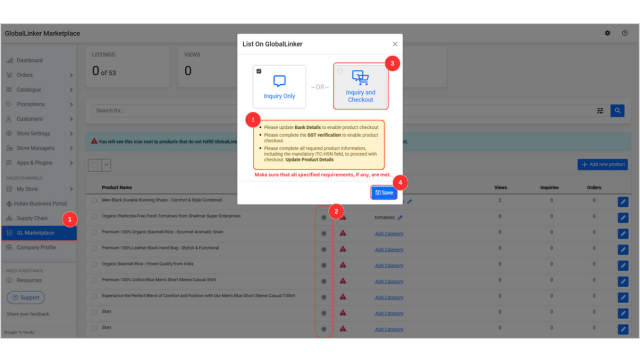 Enabling checkout - GlobalLinker Marketplace