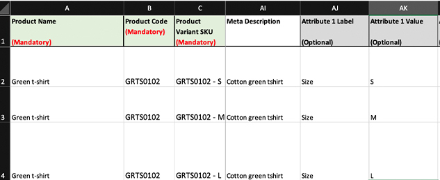Product attributes Product attributes