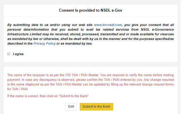 website consent Consent for income tax online challan payment