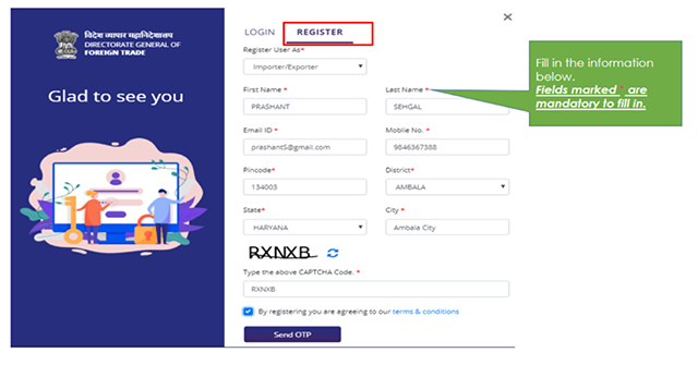 Registration details DGFT