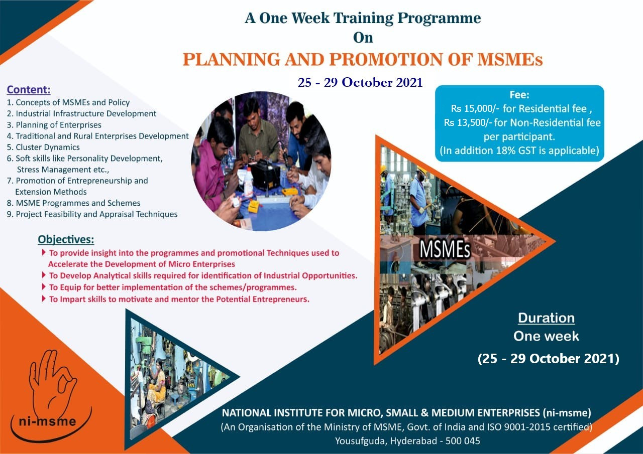 A One week Training Programme on “Planning and Promotion of MSMEs”